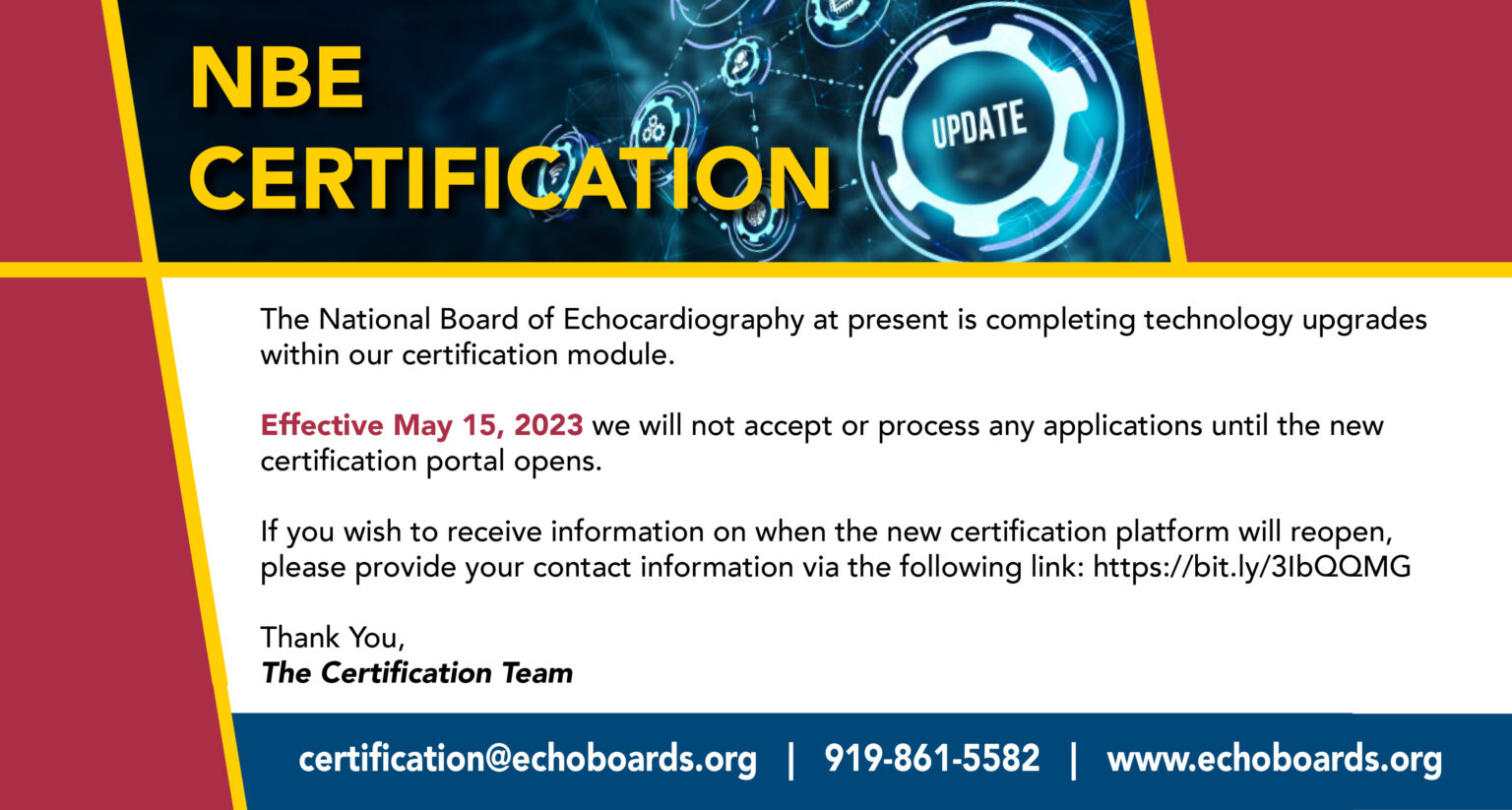 NBE Certification Update National Board of Echocardiography, Inc.